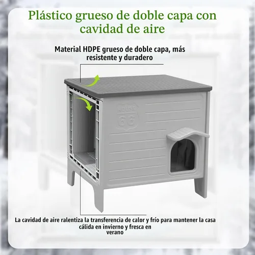 Vista 3 de Deblue Casa de Gatos al Aire Libre Resistente a la Intemperie de Plástico con Puerta de Escape para Gatos Interiores Impermeables Refugio para Gatos