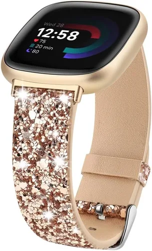 Vista 7 de Correa brillante compatible con Fitbit Versa 4/Fitbit Versa 3/Fitbit Sense 2/Sense Bandas Mujer Bling Glitter Correa de Cuero Accesorio de Correa