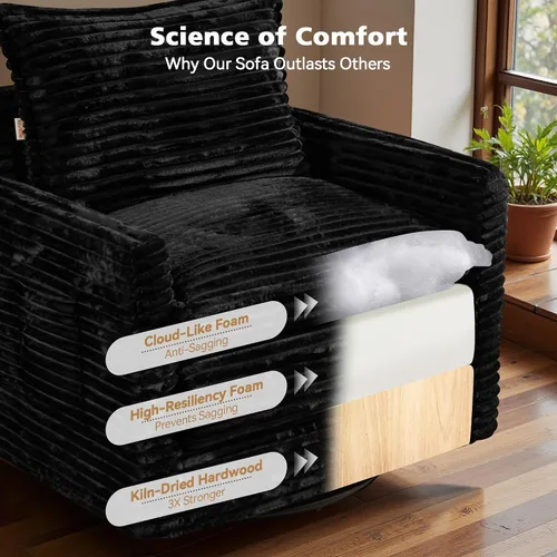 Vista 6 de Sofá seccional modular, conjunto de sofá en forma de L de 98" para sala de estar, sofás de nube cómodos de 4 plazas con sillas giratorias Negro
