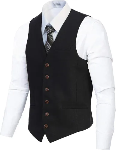 Vista 28 de Gioberti Chaleco formal de tweed a cuadros con 6 botones para hombre 1 - Carbón espiguilla.