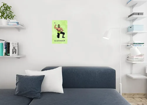 Vista 4 de El Luchador - Póster de Parodia de Lotería Mexicana, luchador mexicano, lucha libre mexicana, póster de 12 x 18 pulgadas