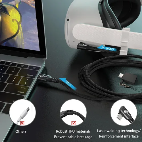 Vista 4 de Cable de enlace para Quest 2ProPico4Rift y PCSteam VR, accesorios de cable largo de transferencia de datos de alta velocidad, cable USB 3.0 a USB C