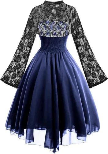 Vista 3 de Women's Long Sleeve Gothic Dress with Corset Lace Swing Cocktail Dress Sexy Halloween Costumes 2023