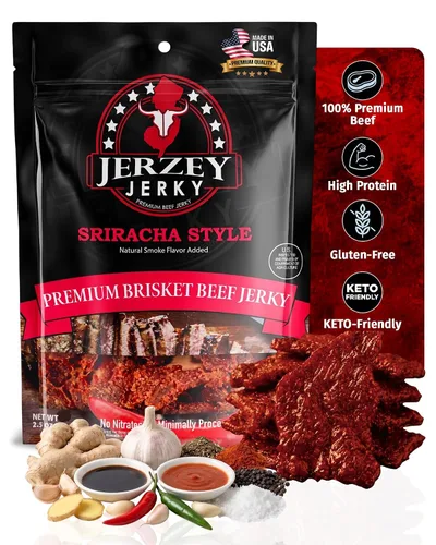 Vista 24 de Jerzey Jerky Carne Asada Brisket Jerky 2.5oz (2 Pack) – Bocadillos de carne de brisket asada con alto contenido en proteínas, sin gluten