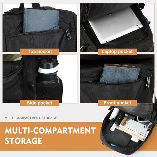Vista 4 de VGCUB Mochila de viaje grande, mochila de transporte para mujeres y hombres, mochila de gimnasio aprobada por aerolíneas, Negro -, Ocio