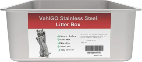 Vista 9 de Caja de arena grande de metal para gatos, bandeja de arena duradera de acero inoxidable para gatos grandes, caja de arena para gatos con superficie