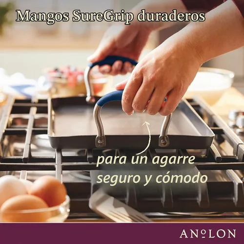 Vista 5 de Anolon Advanced Home Parrilla/Plancha Plana Antiadherente de Doble Quemador Anodizada Dura, 10 x 18 Pulgadas, Índigo