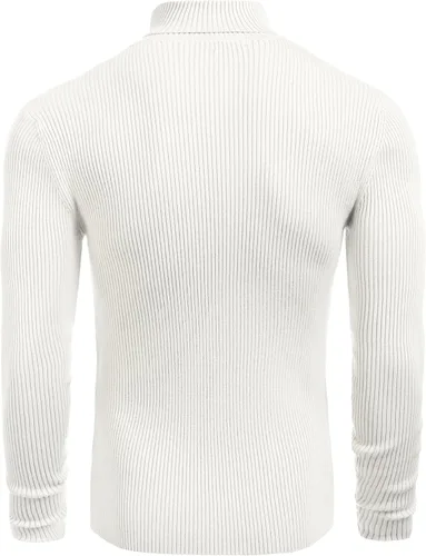 Vista 4 de COOFANDY - Suéter de punto acanalado para hombre, ajuste entallado, cuello de tortuga, casual