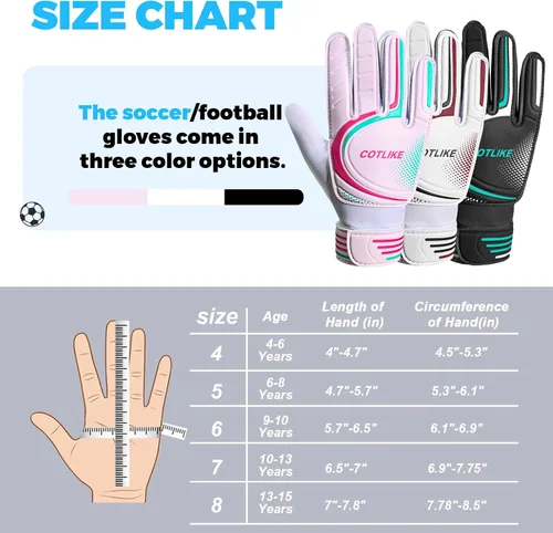 Vista 2 de Guantes de Portero de Fútbol – Guantes de Portero para Niños, Niñas y Jóvenes, Guantes de Portero para Niños de 8-12 con Agarres Fuertes, Palmas
