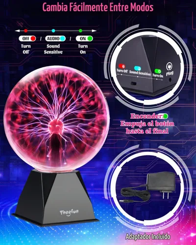 Vista 6 de Theefun Bola de plasma Lámpara de plasma de 8 pulgadas Globo de plasma Rojo