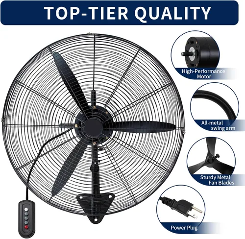 Vista 5 de 24 Inch Wall Mount Fan Oscillating, High Velocity Industrial Wall Fans
