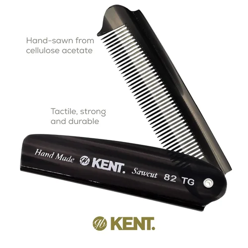 Vista 5 de Kent 82T Peine plegable hecho a mano para hombres, peine de pelo de dientes finos para el cuidado diario del cabello, barba o bigote, uso seco