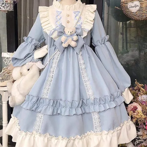 Vista 2 de Topin Vestido de fiesta dulce para niña con bolsa de conejo, disfraz de anime de princesa Kawaii