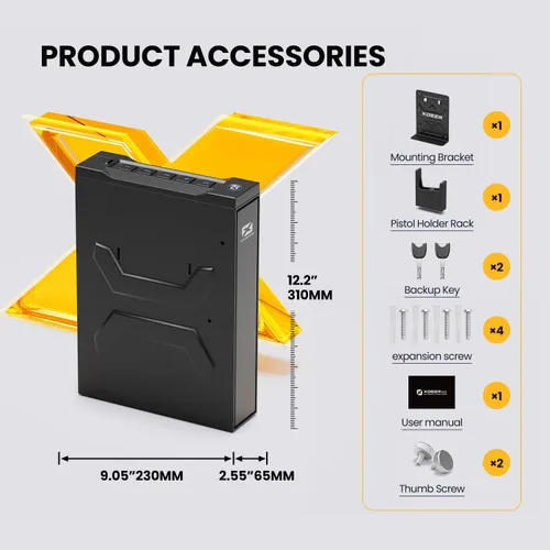Vista 4 de XDeer Caja fuerte biométrica para pistola, caja fuerte para pistola deslizante, pistola de acceso rápido 0.1s para mesita de noche, mesita de noche