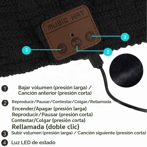 Vista 7 de Gorro Bluetooth para mujeres y hombres, inalámbrico con auriculares, con música, gorro de invierno, gorro inteligente con auriculares musicales Negro
