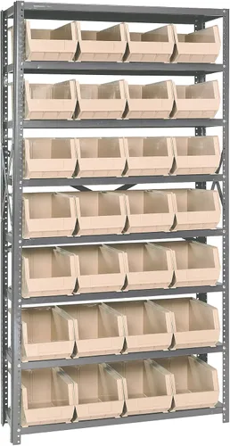 Vista 325 de Quantum QSBU-245BK Heavy Duty Shelving Unit with (7) Shelves and (24) QUS245 Black Bins for Garage Warehouse Storage Distribution 400 lb Load