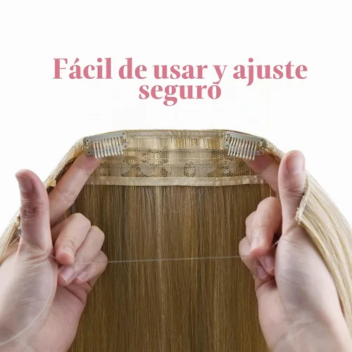 Vista 4 de REECHO - Extensiones de cabello con alambre invisible y con diadema transparente, tamaño ajustable, clips seguros extraíbles, cabello lacio, diseño