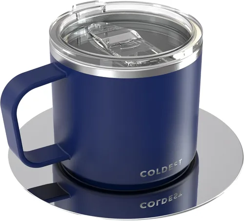 Vista 3 de Coldest Taza de café espresso apilable aislada con platillo – Taza de café espresso de viaje de triple pared aislada de acero inoxidable para viaje