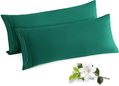 Vista 30 de Horbaunal Paquete de 2 fundas de almohada de microfibra de tamaño estándar, color azul, con cierre de sobre, 1800 hilos, suaves y resistentes al