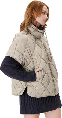 Vista 4 de Ogfao Chaleco acolchado de manga corta para mujer, chaleco ligero, chaqueta acolchada con bolsillos