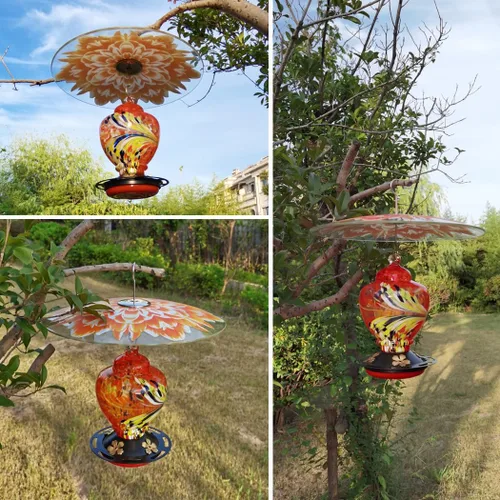 Vista 6 de Protector de lluvia de vidrio de 13 pulgadas para comedero de pájaros al aire libre – deflector en poste de pastor/poste o gancho en S colgante