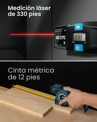 Vista 6 de ACEGMET Cinta métrica digital de 12 pies con medidor de distancia láser