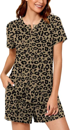 Vista 2 de syoss Conjunto de pijama casual de 2 piezas para mujer, ropa de dormir con bolsillos
