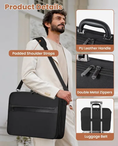 Vista 6 de Jetviivid Maletín para laptop para hombres de 15.6 a 16 pulgadas, bolsa ligera de fijación, bolsa de trabajo de negocios, funda de transporte