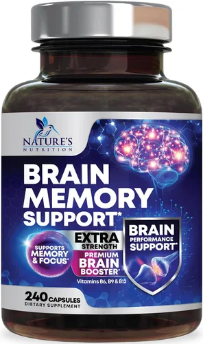 Vista 10 de Píldoras de suplemento de memoria cerebral, nootrópicos de fuerza 3X para concentración, claridad y apoyo de enfoque, salud cerebral, vitaminas