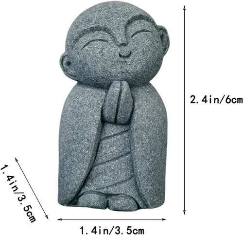 Vista 5 de livelyfish Mini estatua de monje japonés de Buda Feng Shui, estatuas de monje rezando, esculturas de piedra arenisca para pecera, acuario