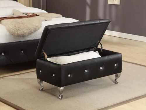 Vista 2 de Kings Brand Furniture - Banca de diseño, tapizado, con nudos, con espacio para almacenamiento, estilo Otomano., Tela, Negro