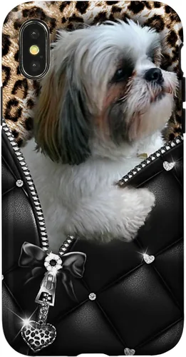 Vista 5 de Funda Shih Tzu con cremallera para iPhone 16 I Love Shih Tzu Dogs Leopard Hippie Leather