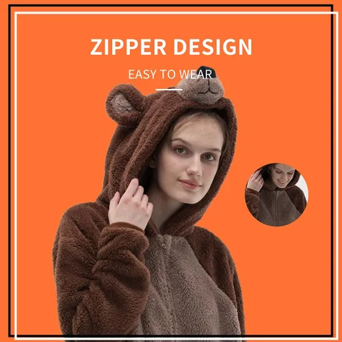 Vista 3 de COSUSKET Snug Fit Unisex Adult Onesie Pajamas Flannel Cosplay Animal One Piece Halloween Costume Sleepwear Homewear