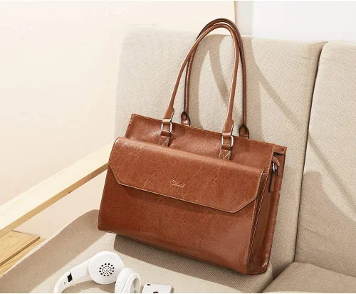 Vista 7 de CLUCI Maletín de negocios de cuero de 15.6 pulgadas para mujeres con 2 compartimentos con cremallera bolsa para portátil Oil Wax Leather, Business