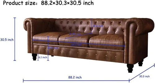 Vista 2 de WILLIAMSPACE Sofá Chesterfield de 88.2 pulgadas para sala de estar, sofás de 3 plazas tapizado de poliuretano para apartamento de oficina