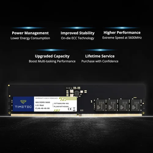 Vista 6 de Timetec 16GB DDR5 5600MHz PC5-44800 Sin búfer No ECC 1.1V CL46 1Rx8 Rango único 288 Pin UDIMM módulo de memoria RAM de escritorio de mejora