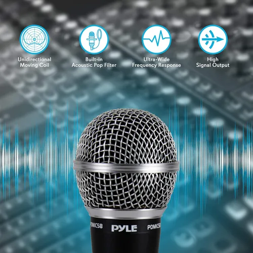 Vista 4 de Pyle Micrófono vocal dinámico profesional, bobina móvil, micrófono de mano unidireccional cardioide dinámico y Pro incluye cable XLR de 15 pies a