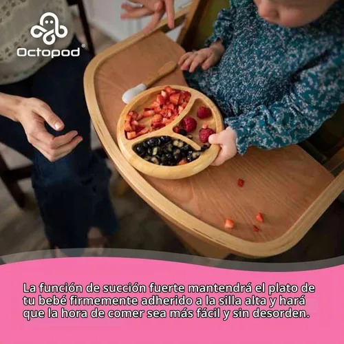Vista 5 de Abiie Octopod Bamboo Dish & Spoon - Plato de succión para bebé - 4 meses y Azul-RP (placa redonda)