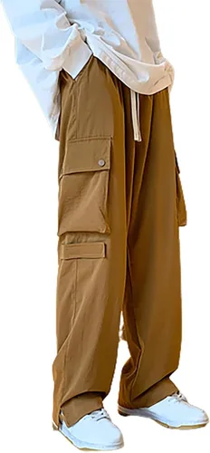 Vista 2 de Overol casual para hombre para todas las estaciones, color liso, pierna recta, con cordones, hipster, con bolsillos grandes, cerámica