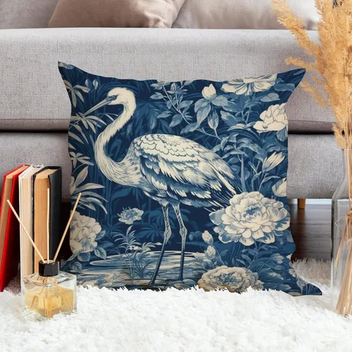 Vista 4 de ArogGeld Chinoiserie - Funda de almohada decorativa con diseño de pájaro y pájaro azul con flores y pájaros asiáticos, funda de cojín decorativa