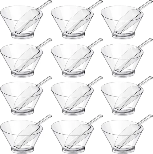 Vista 8 de Sawysine 12 Piezas de Cuencos de Plástico Transparentes para Servir con Cucharadas de Plástico de Cocina, Cuencos para Ensalada, Cuencos
