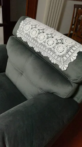 Vista 5 de Damanni Camino de mesa rectangular de algodón hecho a mano con encaje de ganchillo, tapetes decorativos para mesa y tocador, 16 pulgadas por 27 Beige