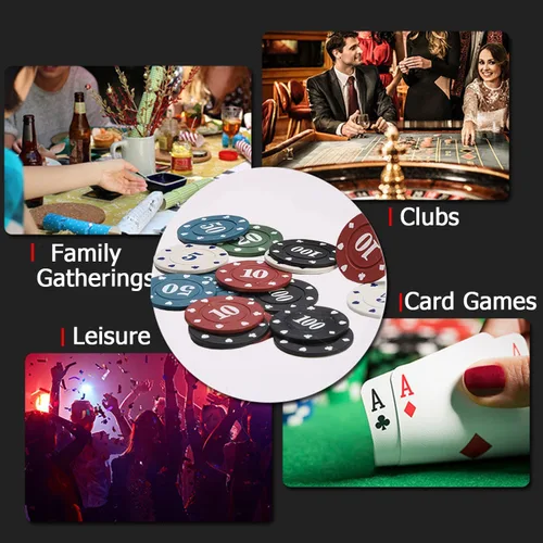 Vista 5 de VOVCIG Juego de fichas de póquer de 100 piezas, 5 colores para el hogar, juegos de póquer, noches, fiestas, clubes o juegos de póquer nocturnos
