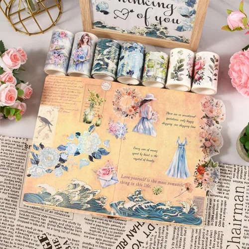Vista 6 de Washi Tape - Cinta adhesiva decorativa de PET para manualidades, diarios, planificadores, suministros de álbumes de recortes, calcomanías de diseño