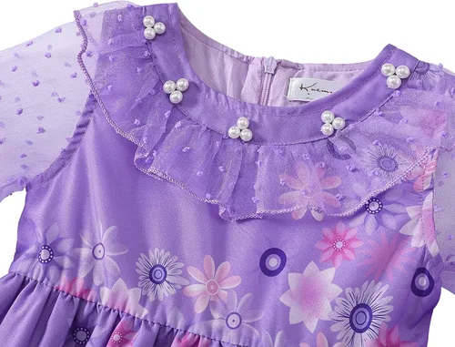 Vista 3 de knemmy Encanto Costume for Girl Mirabel Cosplay Outfit Princess Dress Halloween Christmas Party Dress Up Clothes