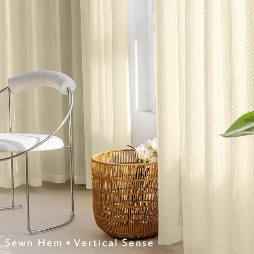 Vista 4 de Juego de 2 paneles de cortinas transparentes de jacquard de 84 pulgadas de largo, cortinas semitransparentes con ojales, cortinas de gasa suave