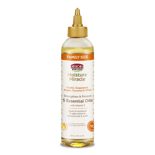 Vista 8 de African Pride Moisture Miracle 5 Aceites Esenciales para el Cabello con Vitamina E Humedad, Brillo, Protección y Crecimiento Argán, Ricino