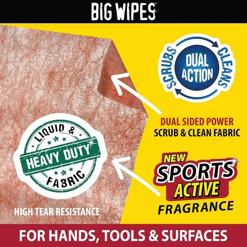 Vista 48 de BIG WIPES Recipiente multisuperficie resistente, paños de limpieza súper absorbentes para manos, superficies y herramientas, recipiente de 80