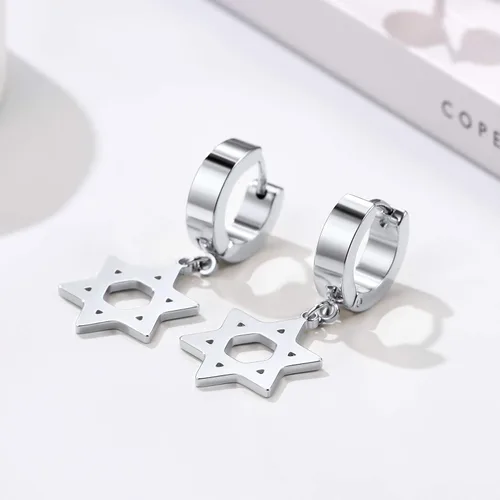 Vista 6 de Star of David Earrings for Men Women, Punk Jewelry, BlackGold Plated Stainless Steel, Hypoallergenic for Sensitive Ears, Come Gift Box