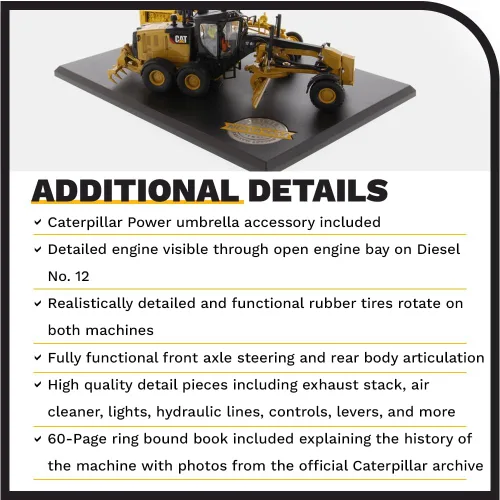 Vista 5 de Diecast Masters 1:50 Caterpillar Diesel No. 12 y 12M3 Motoniveladora, Evolution Series Cat Truck Camión para gatos modelo a escala coleccionable